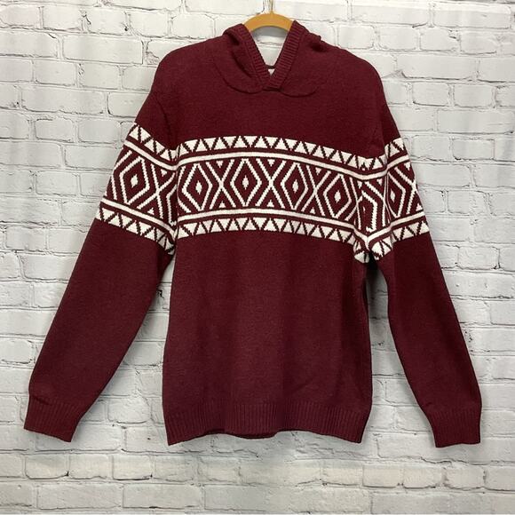 Goodfellow Knit Hooded Sweater Men's Size XL Burgundy/White Pullover Soft Preppy - Picture 4 of 10